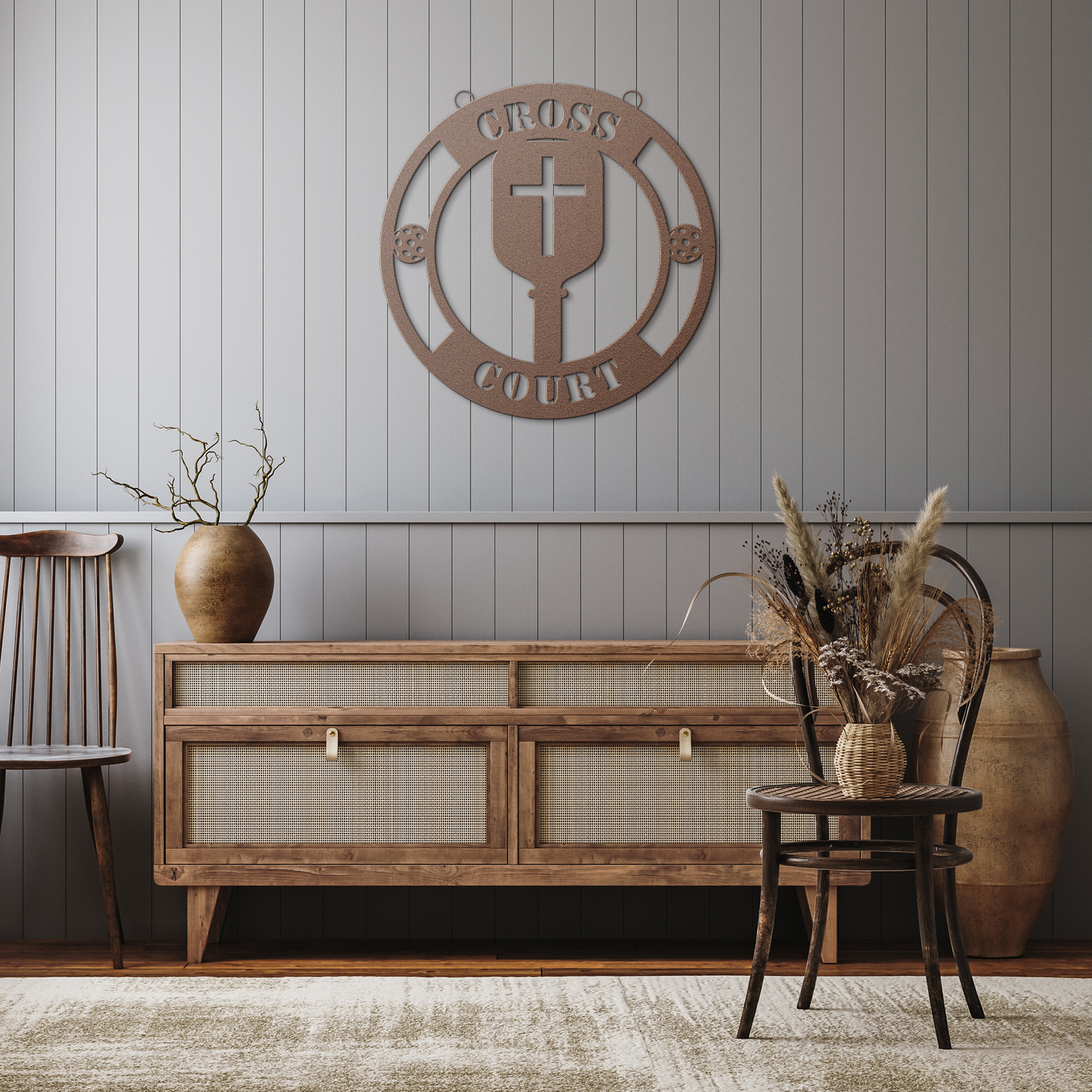 Christian_Pickleball_Gift__Cross_Court__Copper_Rustic_Hallway_Mockup.png