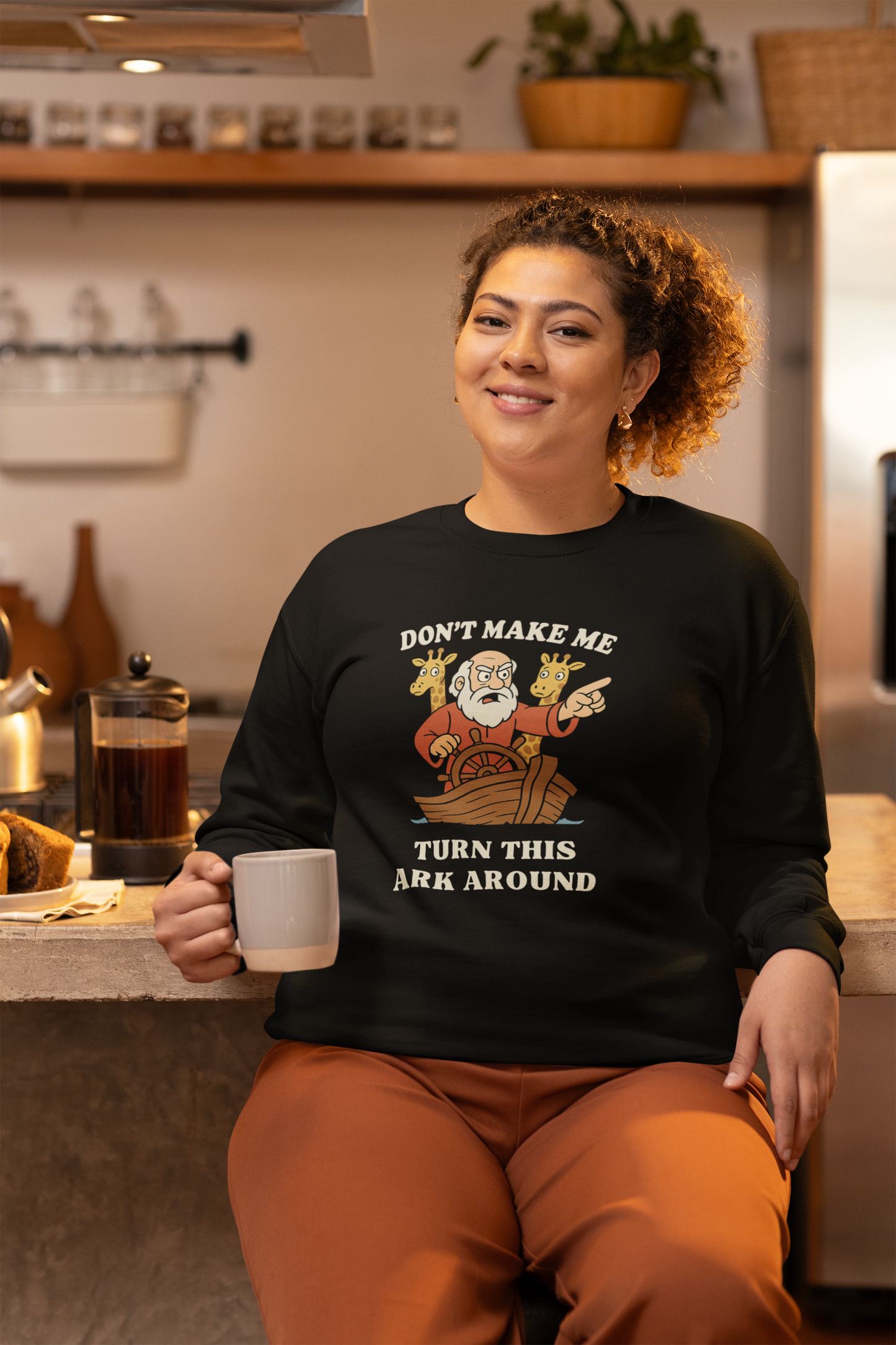 “Don’t Make Me Turn This Ark Around” Religious Crewneck Sweatshirt – Faith-Based Humor and Comfort