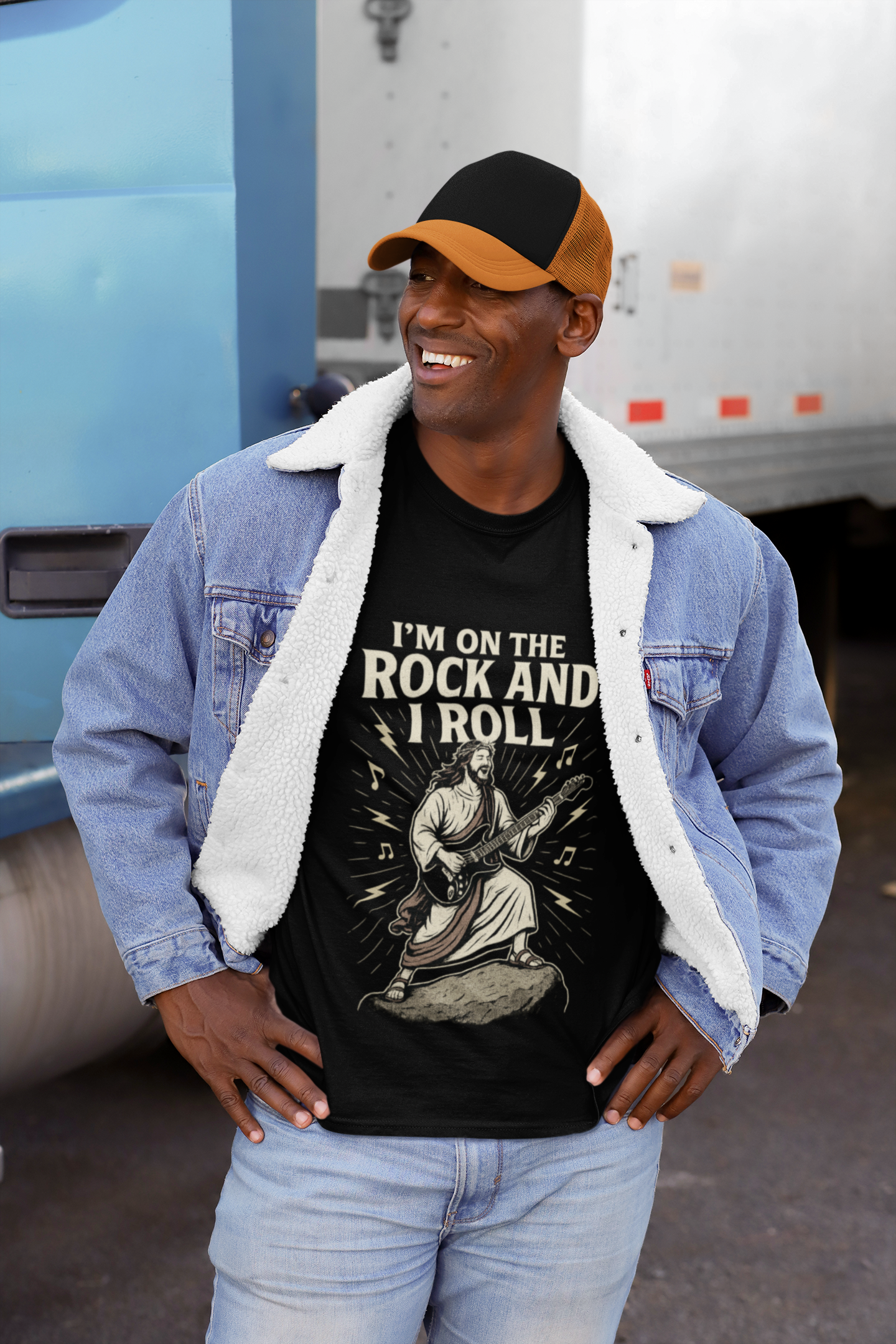 "I'm on the Rock and I Roll" . Unisex Jersey Short Sleeve Tee - Casual Christian Graphic Shirt for Positive Vibes