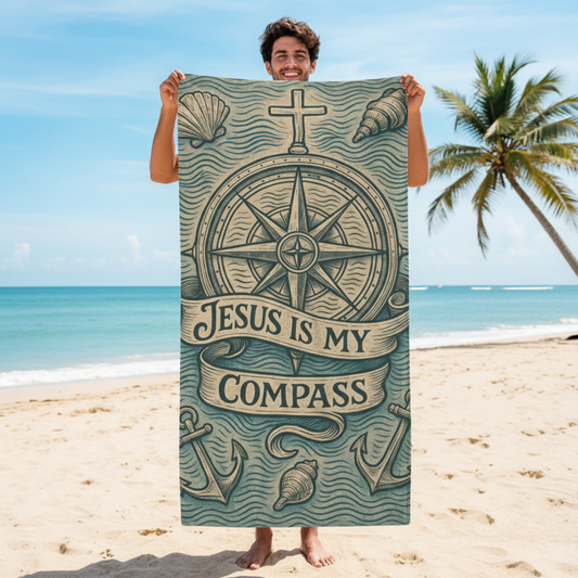 "Jesus Is My Compass" Christian Beach Towel