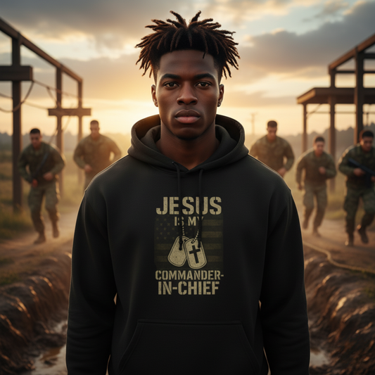 “Jesus Is My Commander-in-Chief” Christian Hoodie – Unisex Pullover for Warriors of Faith