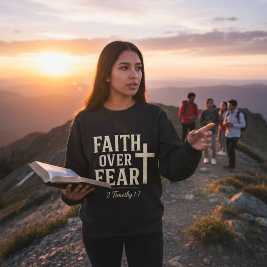 “Faith Over Fear” Christian Religious Crewneck Sweatshirt – Stand Strong in Style