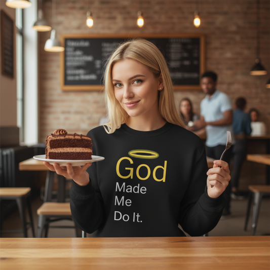 “God Made Me Do It” Religious Crewneck Sweatshirt – Fun & Faithful Comfort
