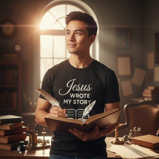 “Jesus Wrote My Story” Religious T-Shirt – Inspirational Faith Message