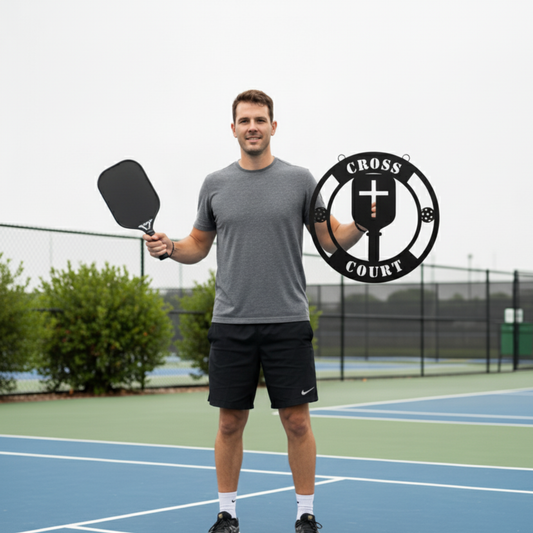 Christian Pickleball Gift | Cross Court Metal Sign | Faith & Sport Decor