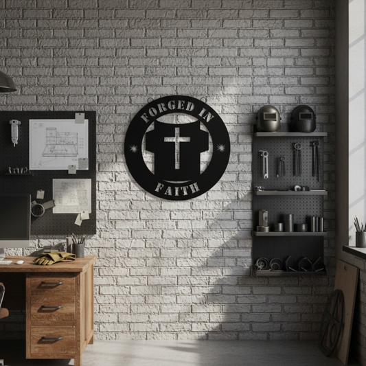 Christian Welder Gift | Forged in Faith Metal Sign | Welding Helmet Wall Art