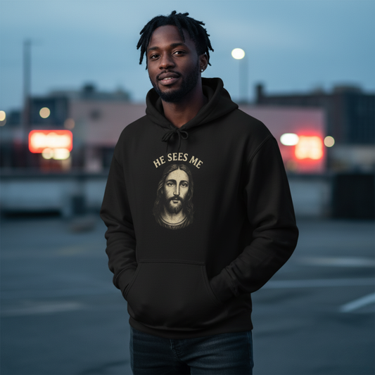 “He Sees Me” Religious Hoodie – Unisex Pullover for Comfort and Faith