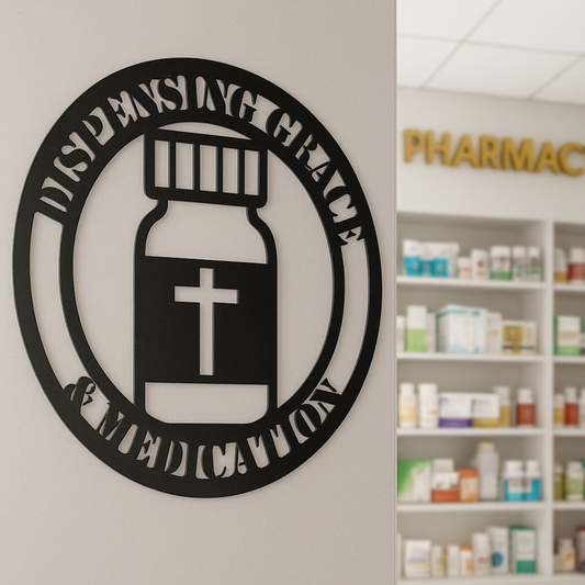 Christian Sign for Nurse, Pharmacist | Dispensing Grace Wall Art | Medical Professional Gift