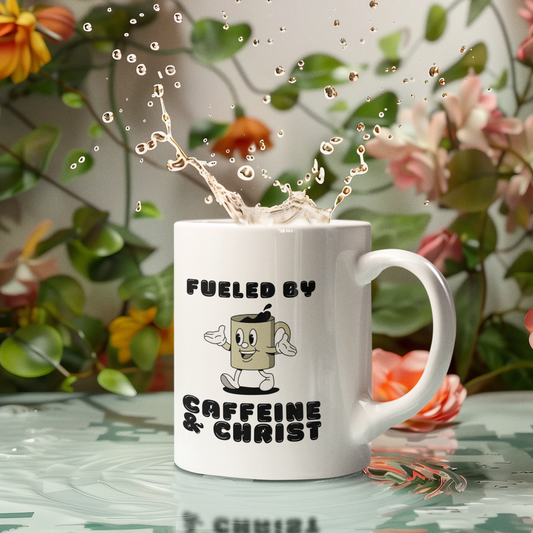 Mug - "Caffeine & Christ" Christian Ceramic Coffee Cup (11oz, 15oz) Funny Gift for Coffee Lovers