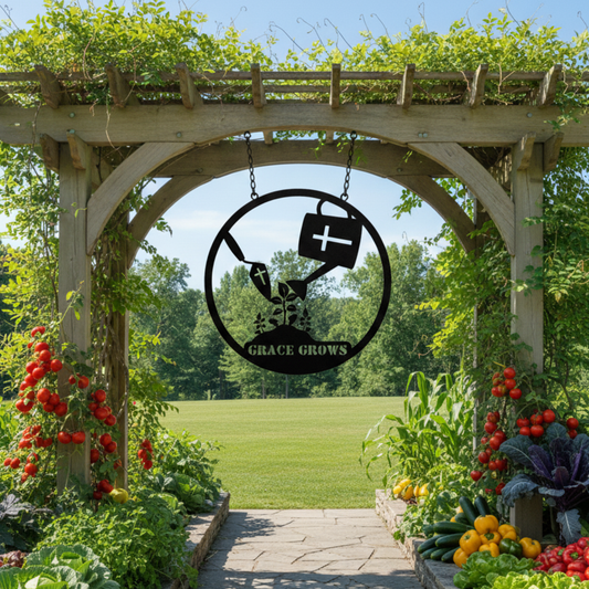 Christian Gardener Gift | Grace Grows Metal Sign | Garden Trowel Wall Art