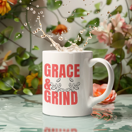 "Grace & Grind" Ceramic Coffee Mug - Christian Inspirational Drinkware for Coffee Lovers