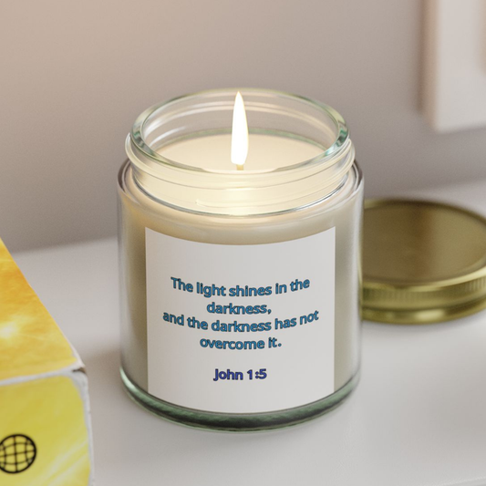 "Light in the Darkenss, John 1:5", Christian Scented Candle, Coconut Apricot Wax (4oz, 9oz)