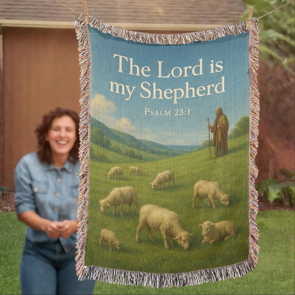 “The Lord Is My Shepherd” Christian Woven religious Blanket – "Psalm 23:1"