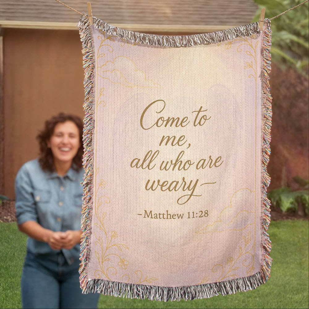 “Come to me all who are weary (Matthew 11:28)” Christian Woven faith inspired Blanket