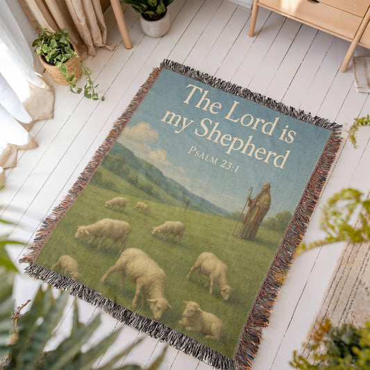 “The Lord Is My Shepherd” Christian Woven religious Blanket – "Psalm 23:1"