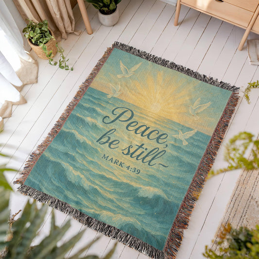 “Peace, be Still (Mark 4:39)” Christian Woven faith inspired Blanket