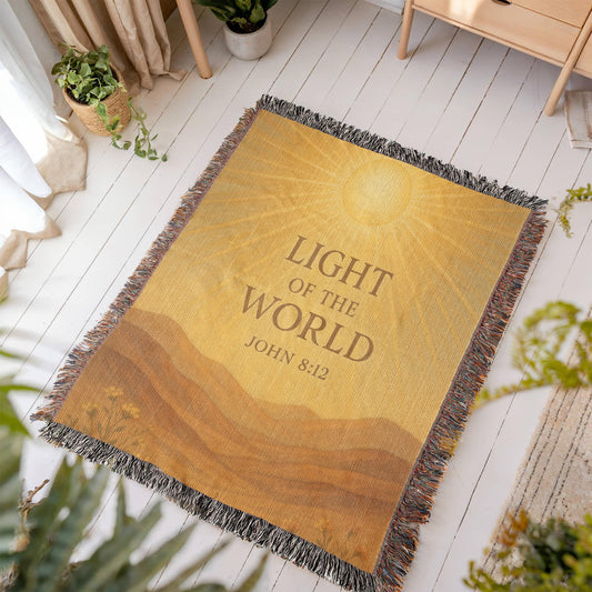 "Light of the World John 8:12", Christian woven blanket