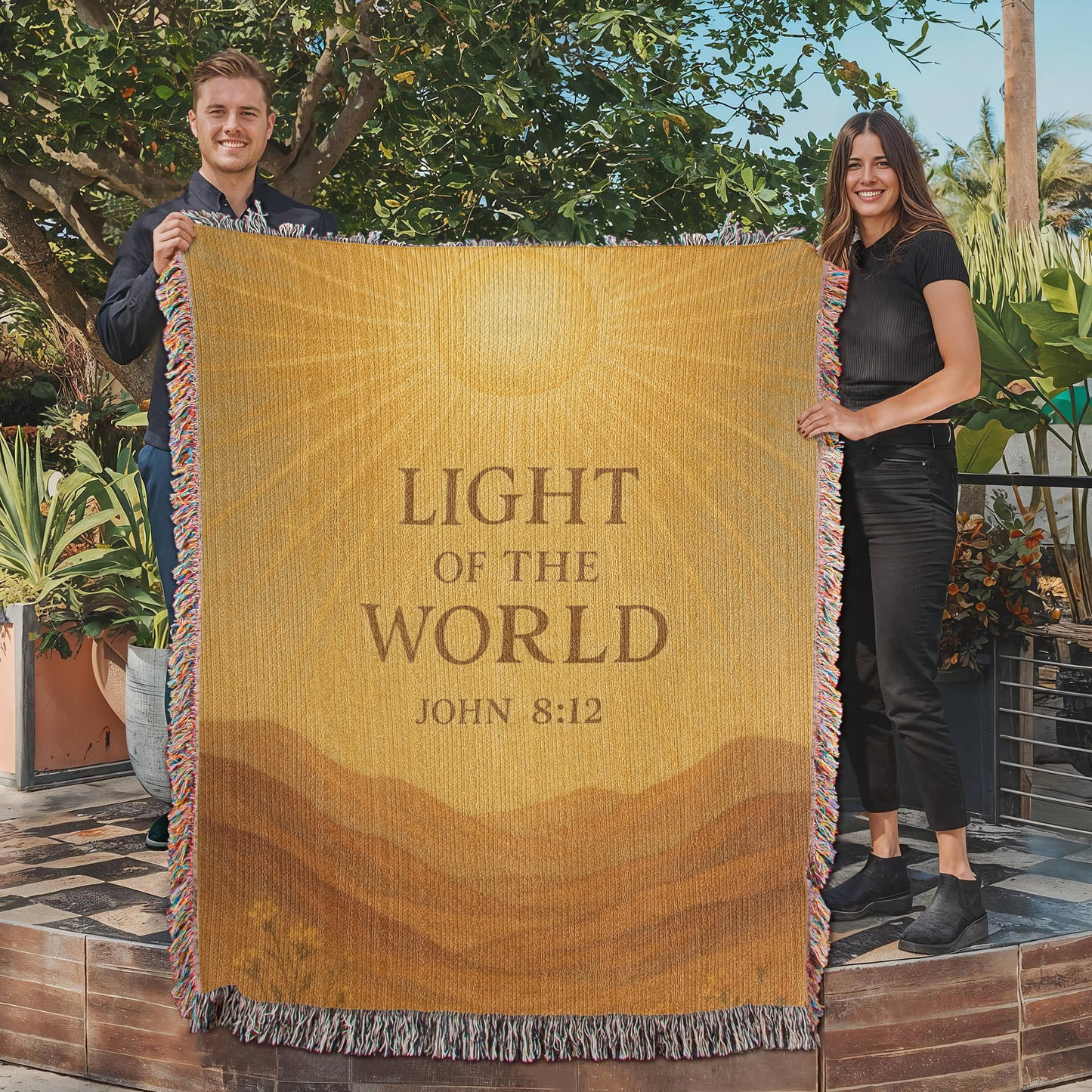 "Light of the World John 8:12", Christian woven blanket