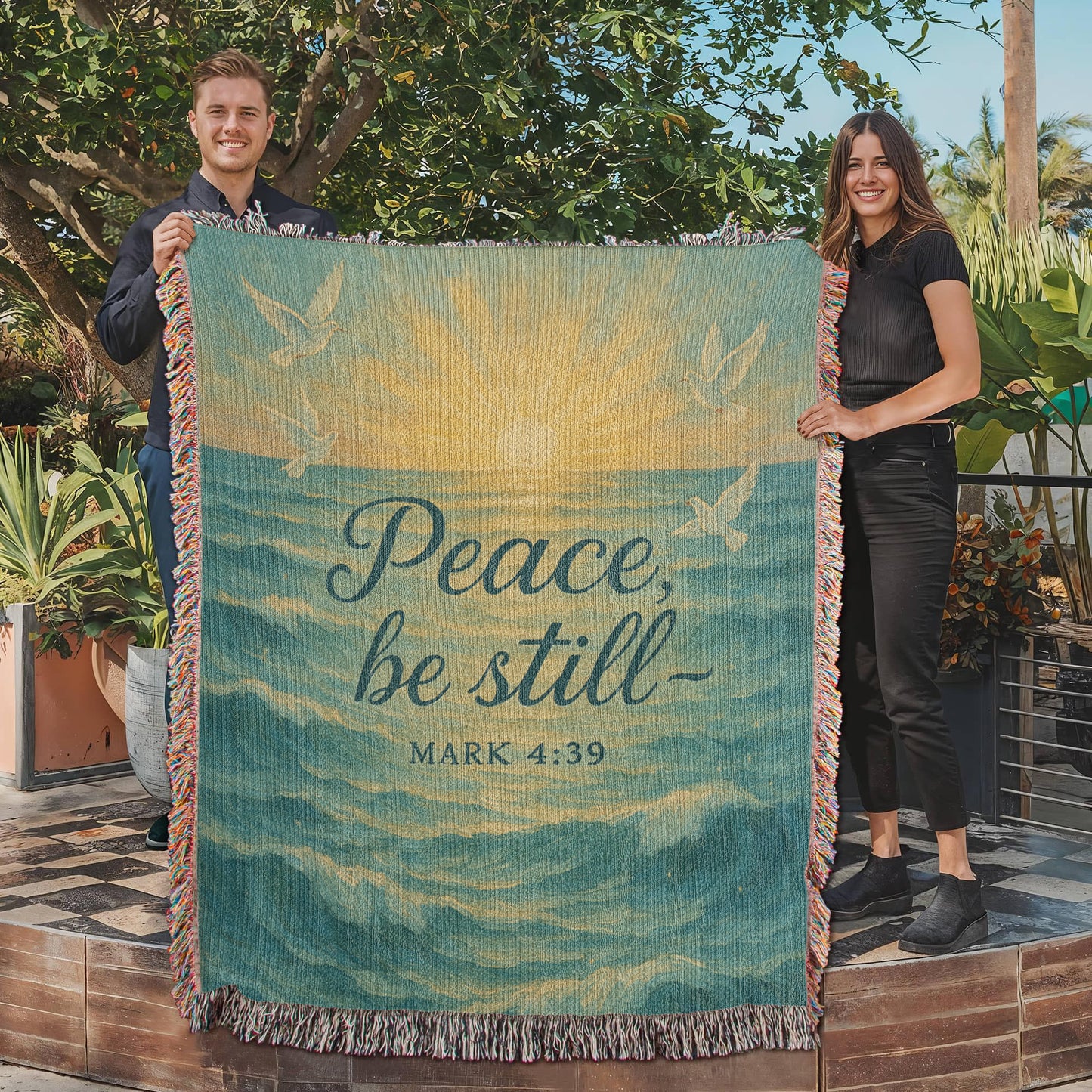 “Peace, be Still (Mark 4:39)” Christian Woven faith inspired Blanket