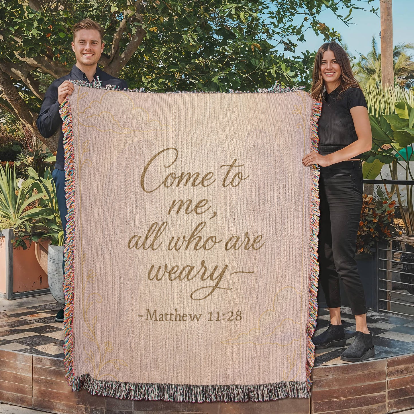 “Come to me all who are weary (Matthew 11:28)” Christian Woven faith inspired Blanket