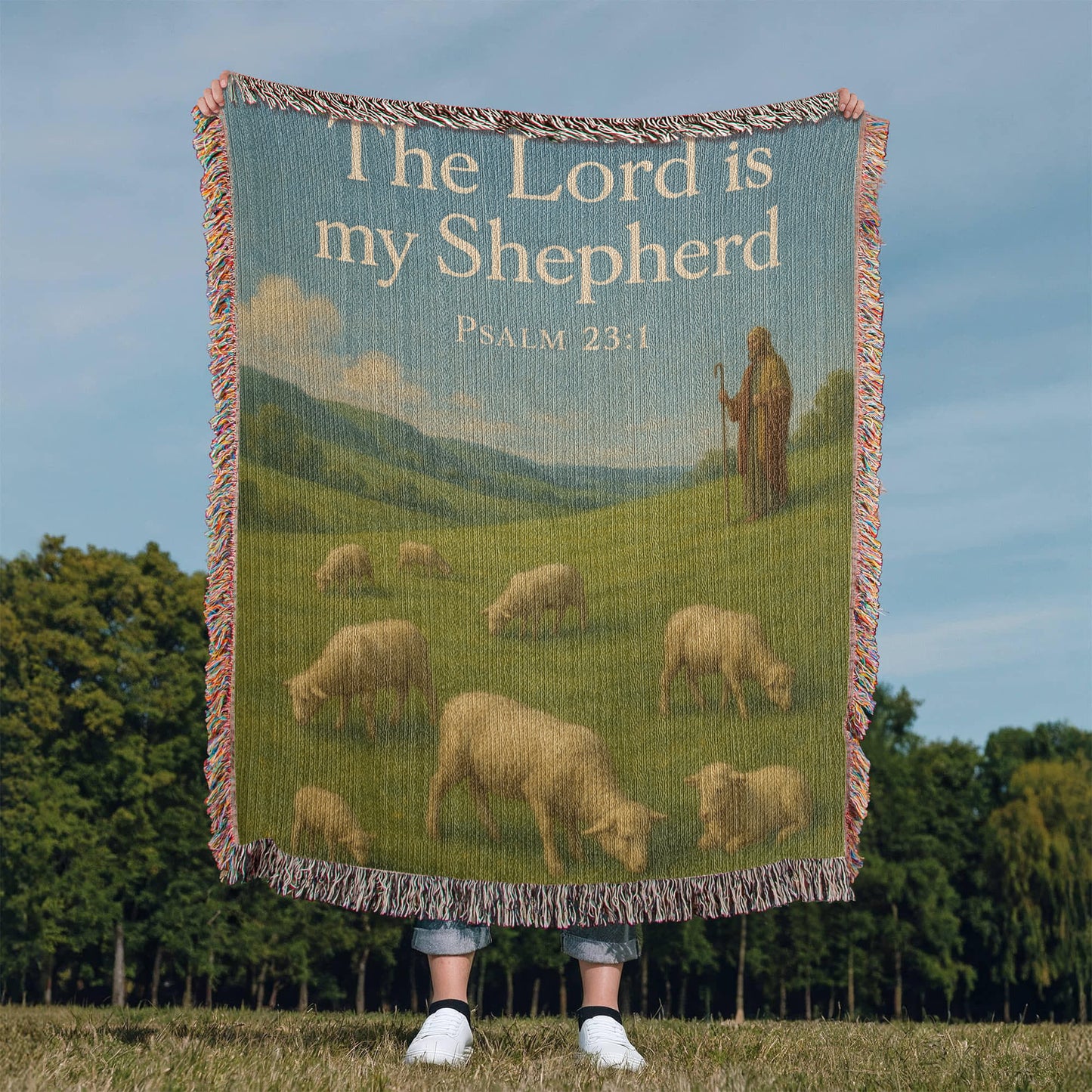 “The Lord Is My Shepherd” Christian Woven religious Blanket – "Psalm 23:1"