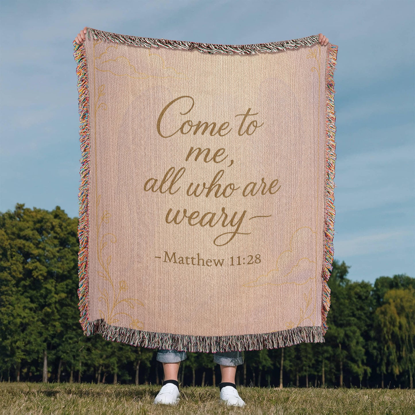 “Come to me all who are weary (Matthew 11:28)” Christian Woven faith inspired Blanket