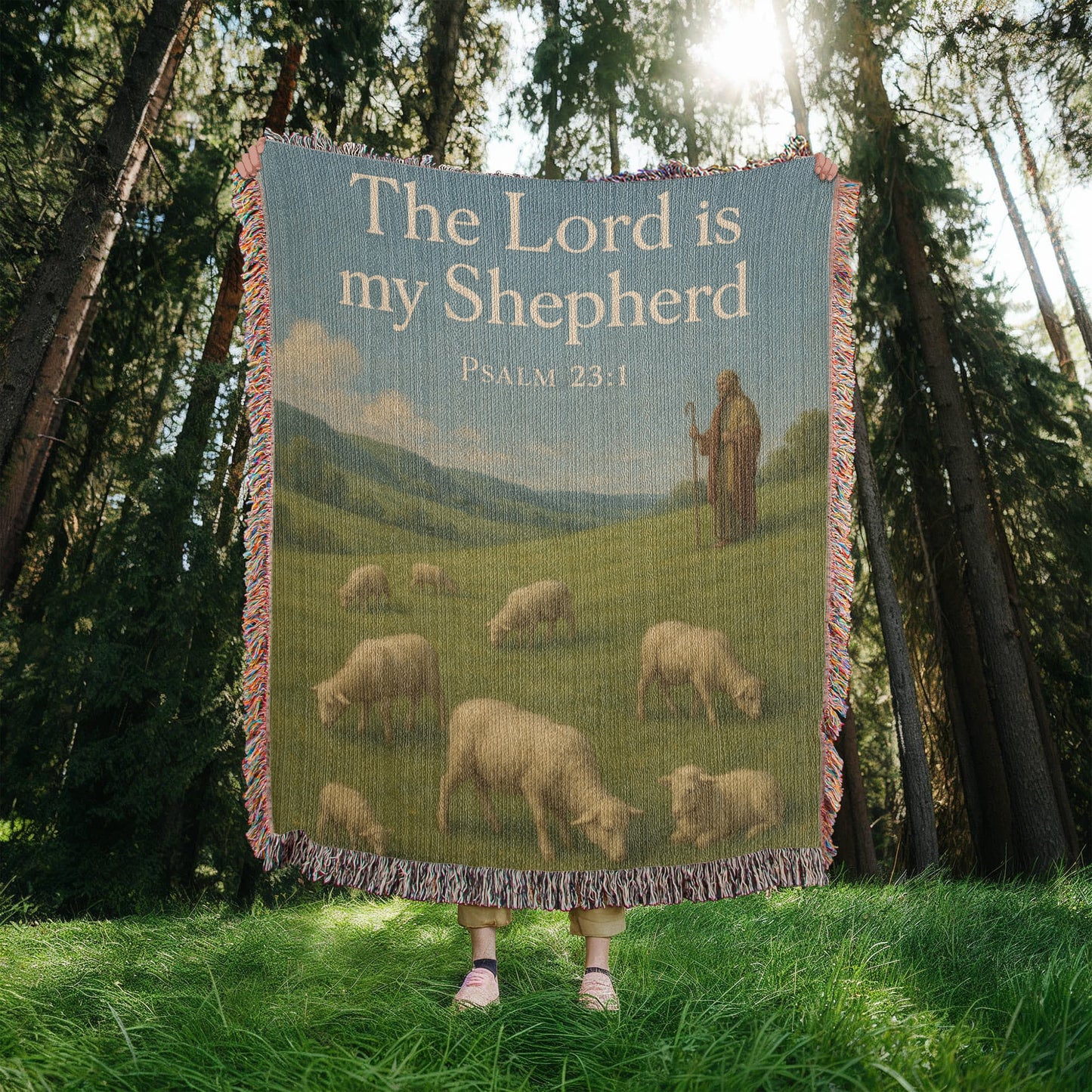 “The Lord Is My Shepherd” Christian Woven religious Blanket – "Psalm 23:1"