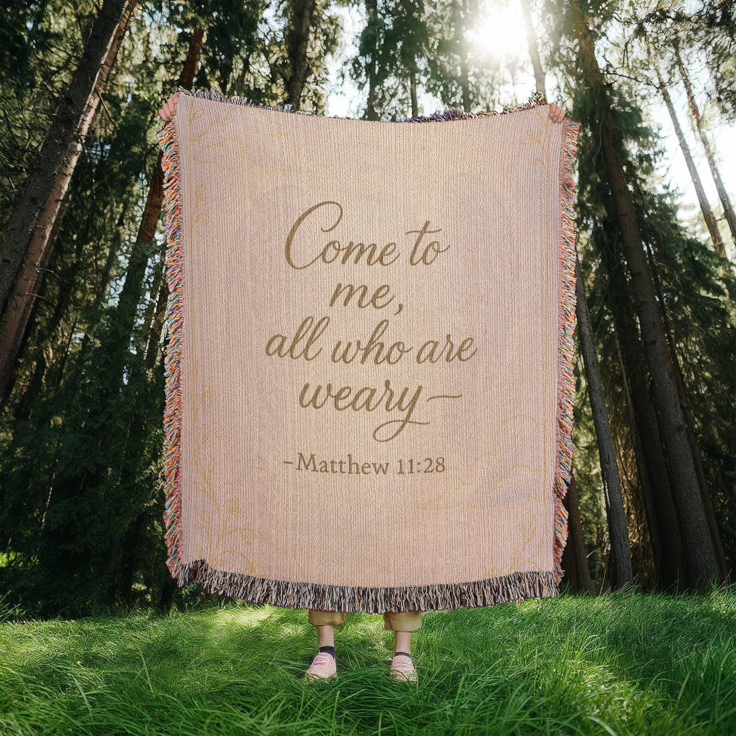 “Come to me all who are weary (Matthew 11:28)” Christian Woven faith inspired Blanket