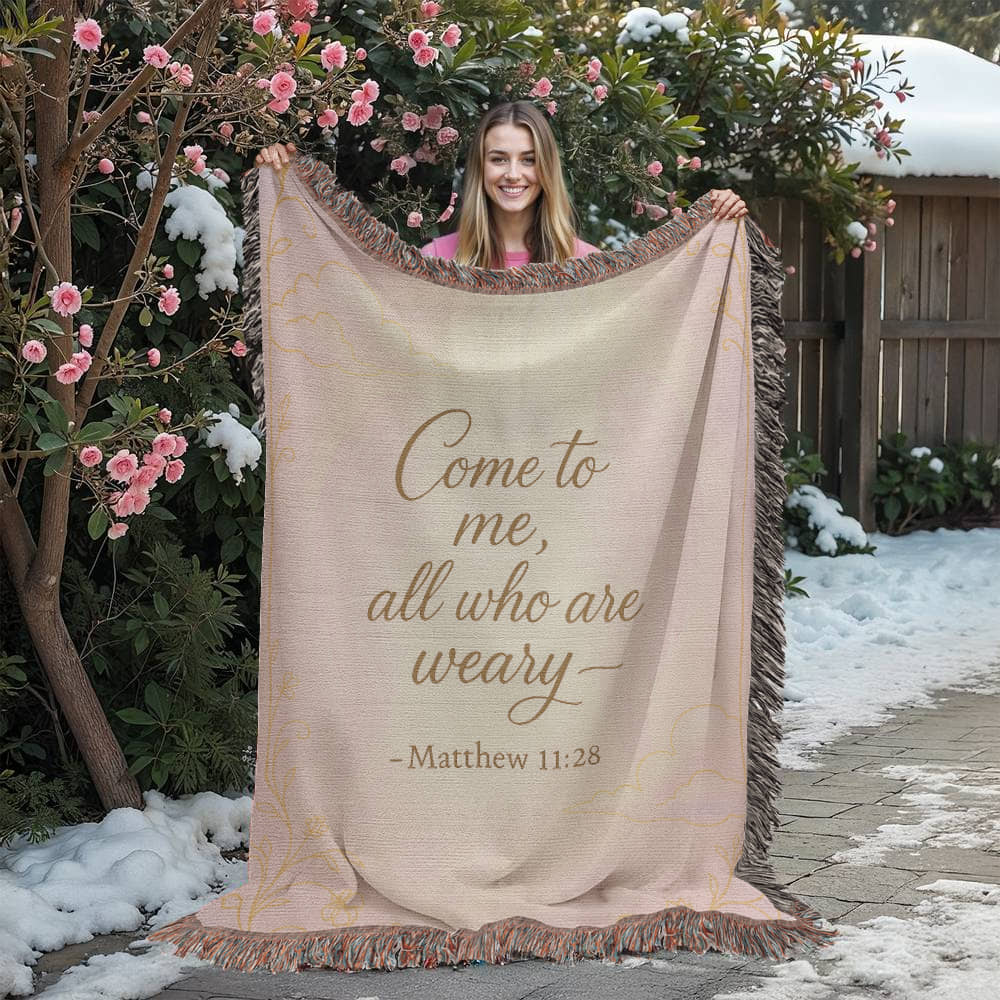 “Come to me all who are weary (Matthew 11:28)” Christian Woven faith inspired Blanket