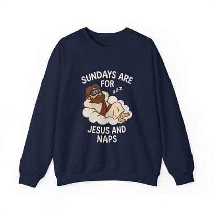 “Sundays Are for Jesus and Naps” Crewneck Sweatshirt – Cozy Religious Weekend Wear