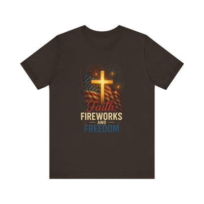 “Faith, Fireworks, and Freedom” Christian T-Shirt – Patriotic Summer Style for Believers