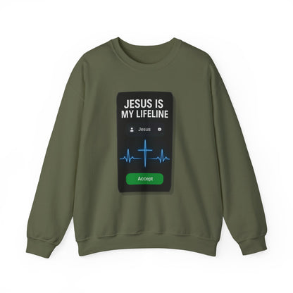 “Jesus Is My Lifeline” Crewneck Religious Sweatshirt – Cozy Comfort with a Powerful Message
