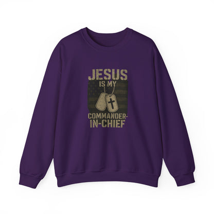 “Jesus Is My Commander-in-Chief” Crewneck Christian Sweatshirt – Faith and Freedom United