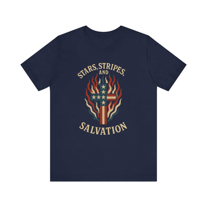 “Stars, Stripes, and Salvation” Christian T-Shirt – Patriotic Faith Tee