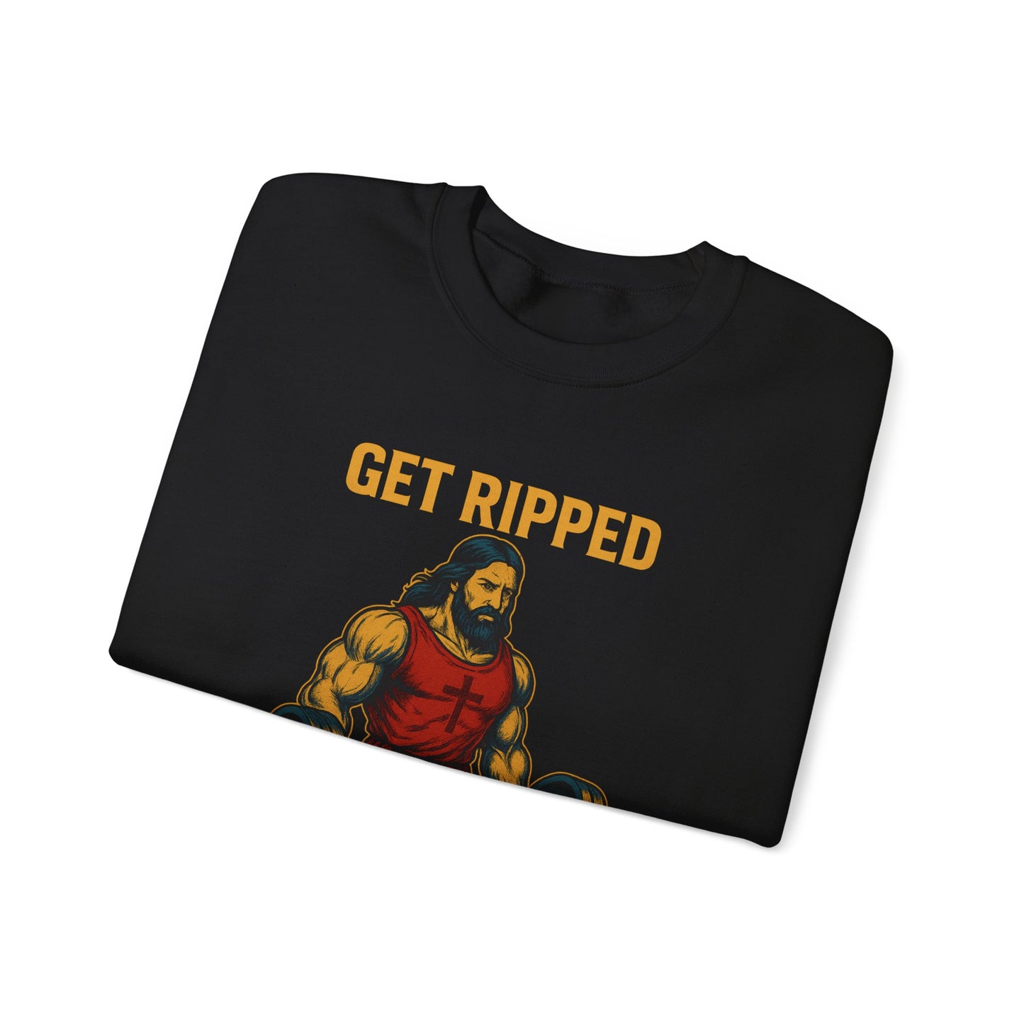 “Get Ripped Like Jesus” Religious Crewneck Sweatshirt – Strength in Faith and Fitness