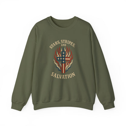 “Stars, Stripes, and Salvation” Crewneck Sweatshirt – Patriotic Christian Apparel