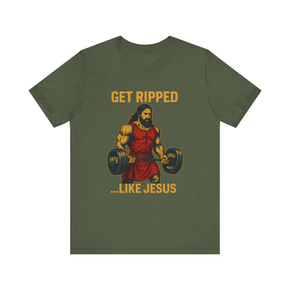 “Get Ripped Like Jesus” Religious Fitness T-Shirt – Faith & Strength Combined