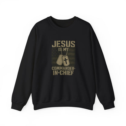 “Jesus Is My Commander-in-Chief” Crewneck Christian Sweatshirt – Faith and Freedom United