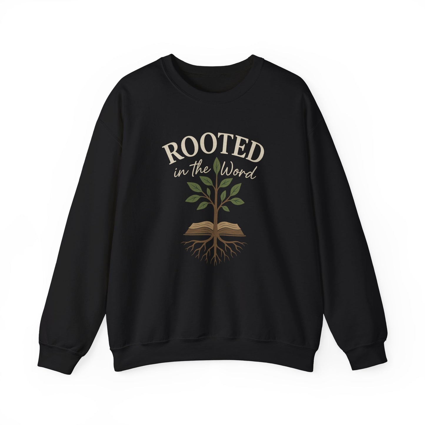 “Rooted In The Word” Crewneck Religious Sweatshirt – Scripture-Inspired Faith Wear