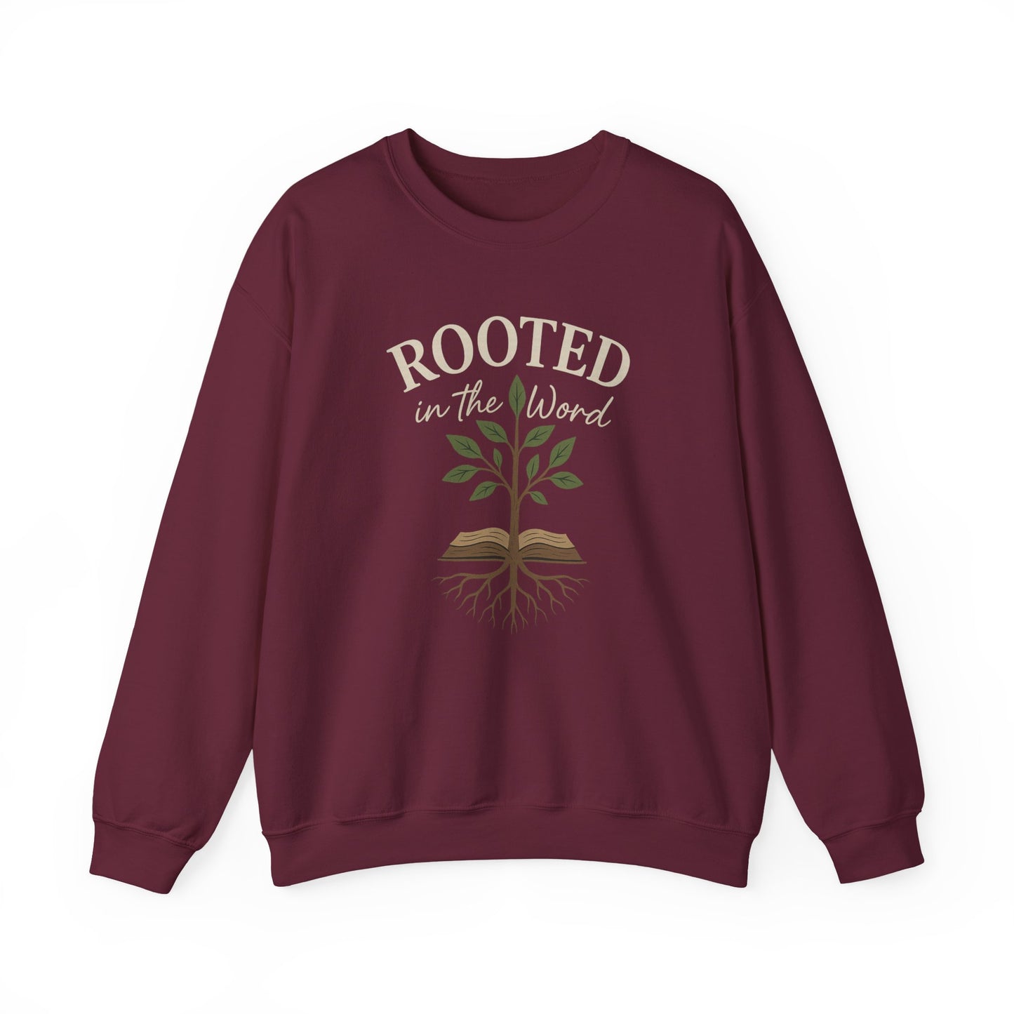 “Rooted In The Word” Crewneck Religious Sweatshirt – Scripture-Inspired Faith Wear