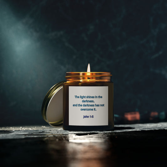 "Light in the Darkenss, John 1:5", Christian Scented Candle, Coconut Apricot Wax (4oz, 9oz)