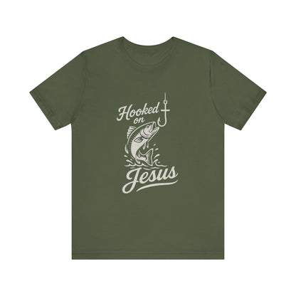 “Hooked on Jesus” Religious T-Shirt – Faith-Inspired Fun for Believers