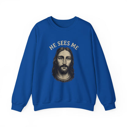 “He Sees Me” Crewneck Religious Sweatshirt – Cozy Reminder of God’s Watchful Eye