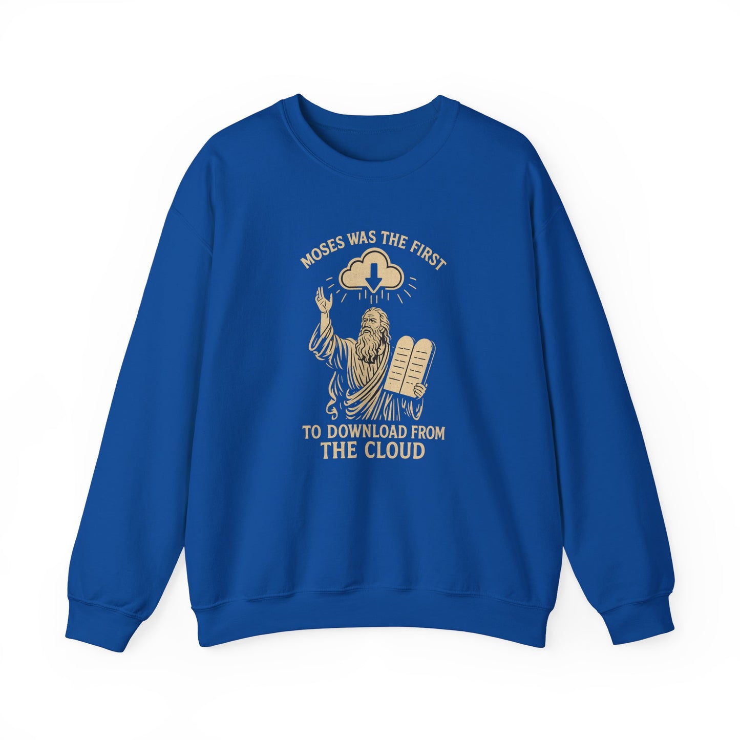 “Moses Was the 1st to Download from the Cloud” Crewneck Sweatshirt – Cozy Christian Tech Humor