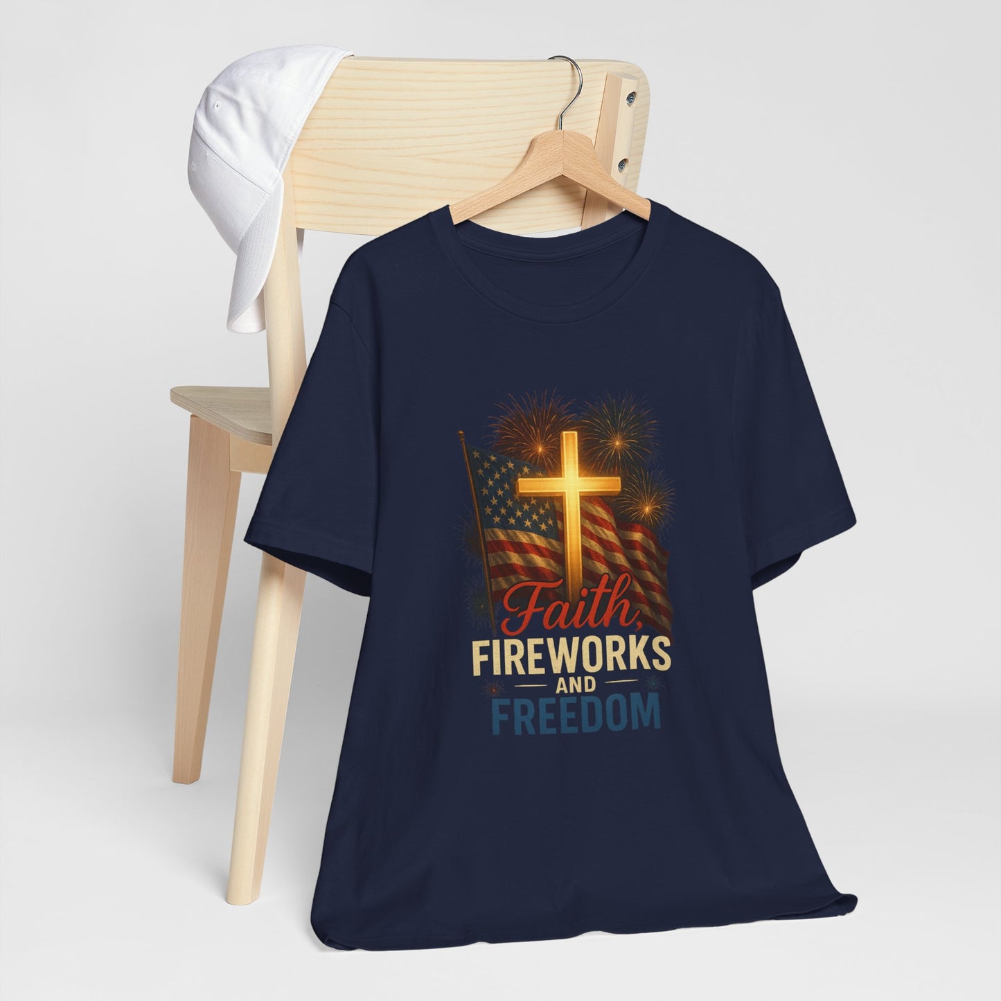 “Faith, Fireworks, and Freedom” Christian T-Shirt – Patriotic Summer Style for Believers