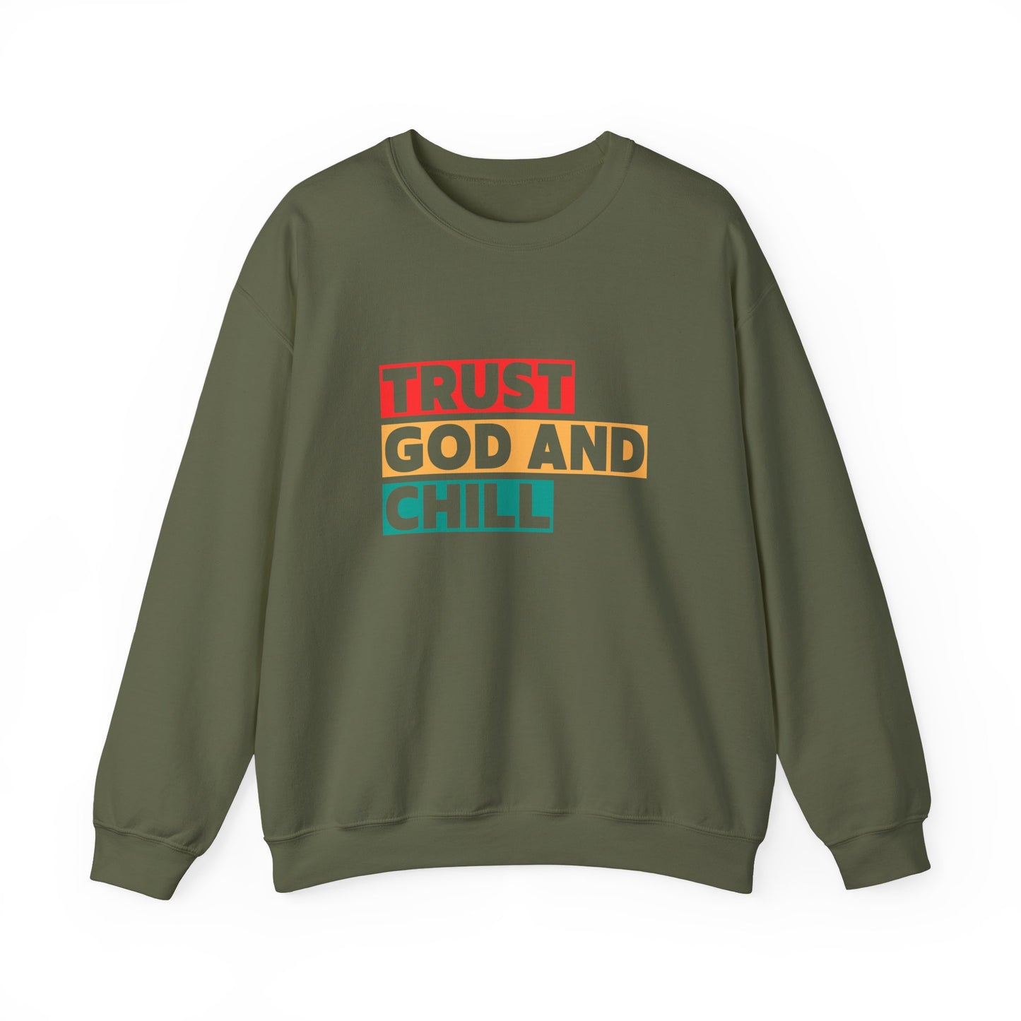 “Trust God and Chill” Crewneck Religious Sweatshirt – Faith-Filled Comfort for Every Season