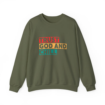 “Trust God and Chill” Crewneck Religious Sweatshirt – Faith-Filled Comfort for Every Season