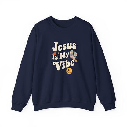 “Jesus Is My Vibe” Crewneck Sweatshirt – Trendy and Cozy Religious Apparel