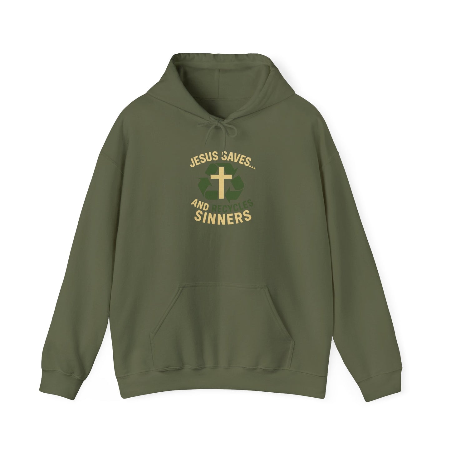 “Jesus Saves… and Recycles Sinners” Religious Hoodie – Unisex Pullover with a Fun Twist