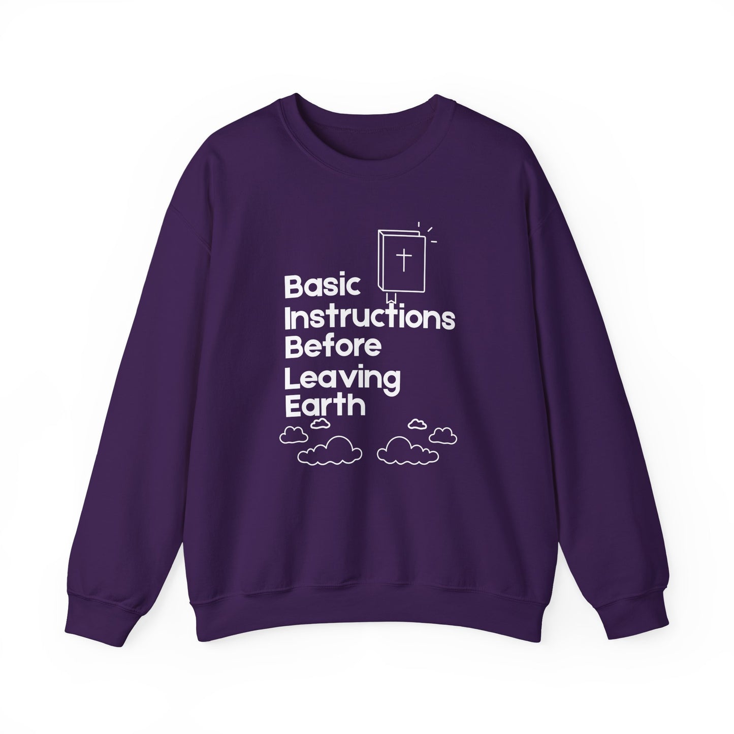 “Basic Instructions Before Leaving Earth BIBLE" Acronym Sweatshirt – Religious Crewneck for Daily Faith
